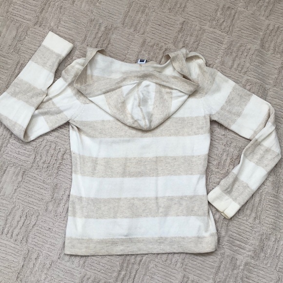 GAP cozy wool blend hoodie pullover sweater top in cream and tan stripe Size S - Picture 6 of 13